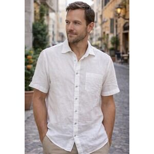 Rodd & Gunn Shirt Men XL White 100% Italian Linen Short Sleeve Sports Fit Summer